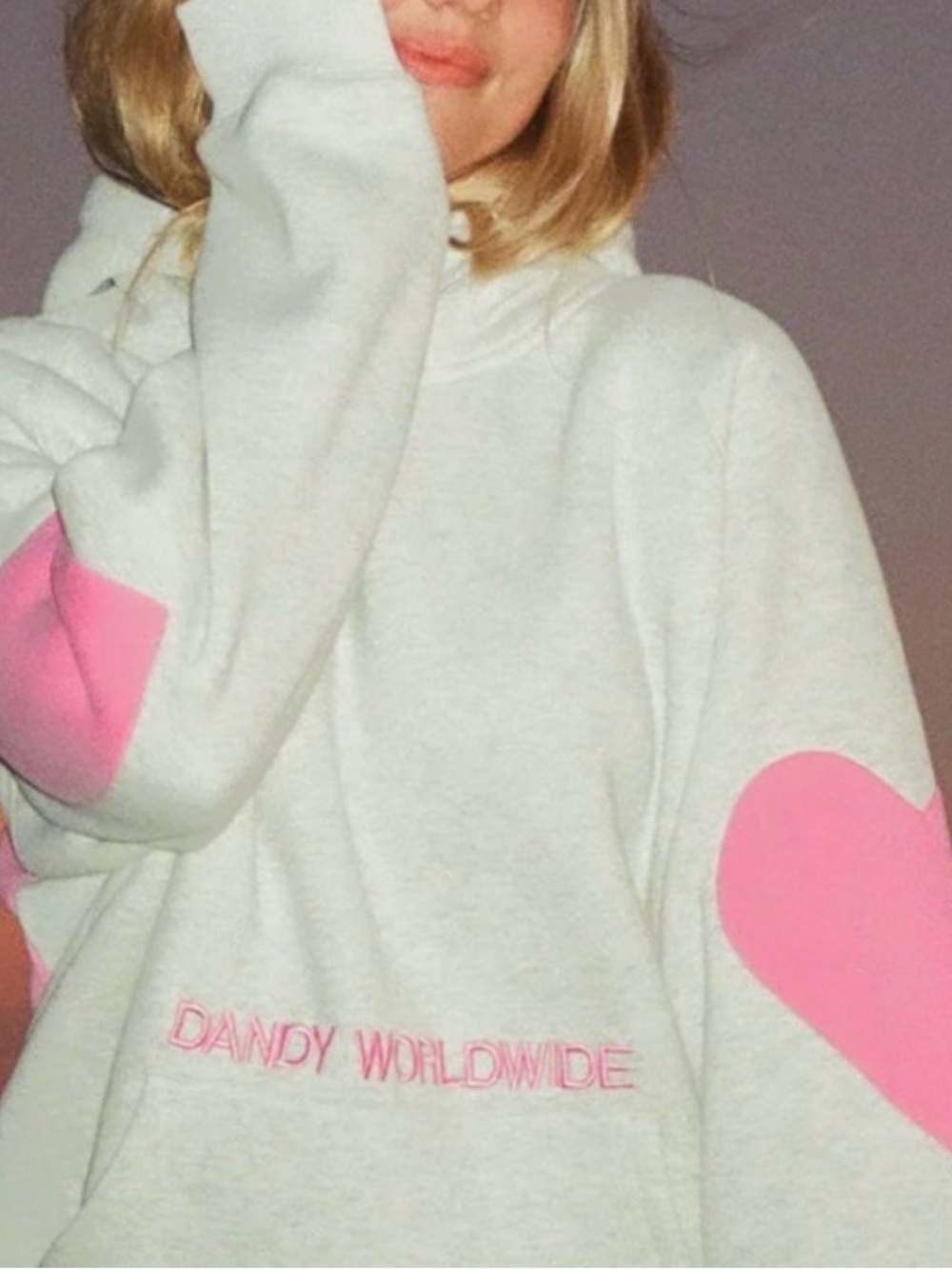 White Hoodie with Pink Heart Accents